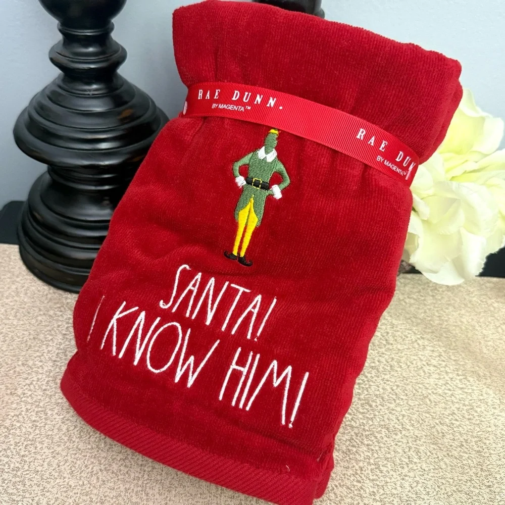 NWT Rae Dunn Set of 2 ELF SANTA! I KNOW HIM! Bathroom Hand Towels